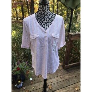 Women's Croft & Barrow Henley Shirt Top Sz XL Gold/Yellow Texture print - New LB